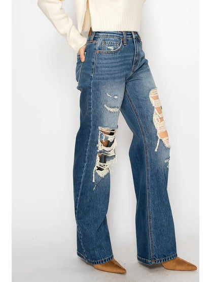Dark Washed Distressed Flare