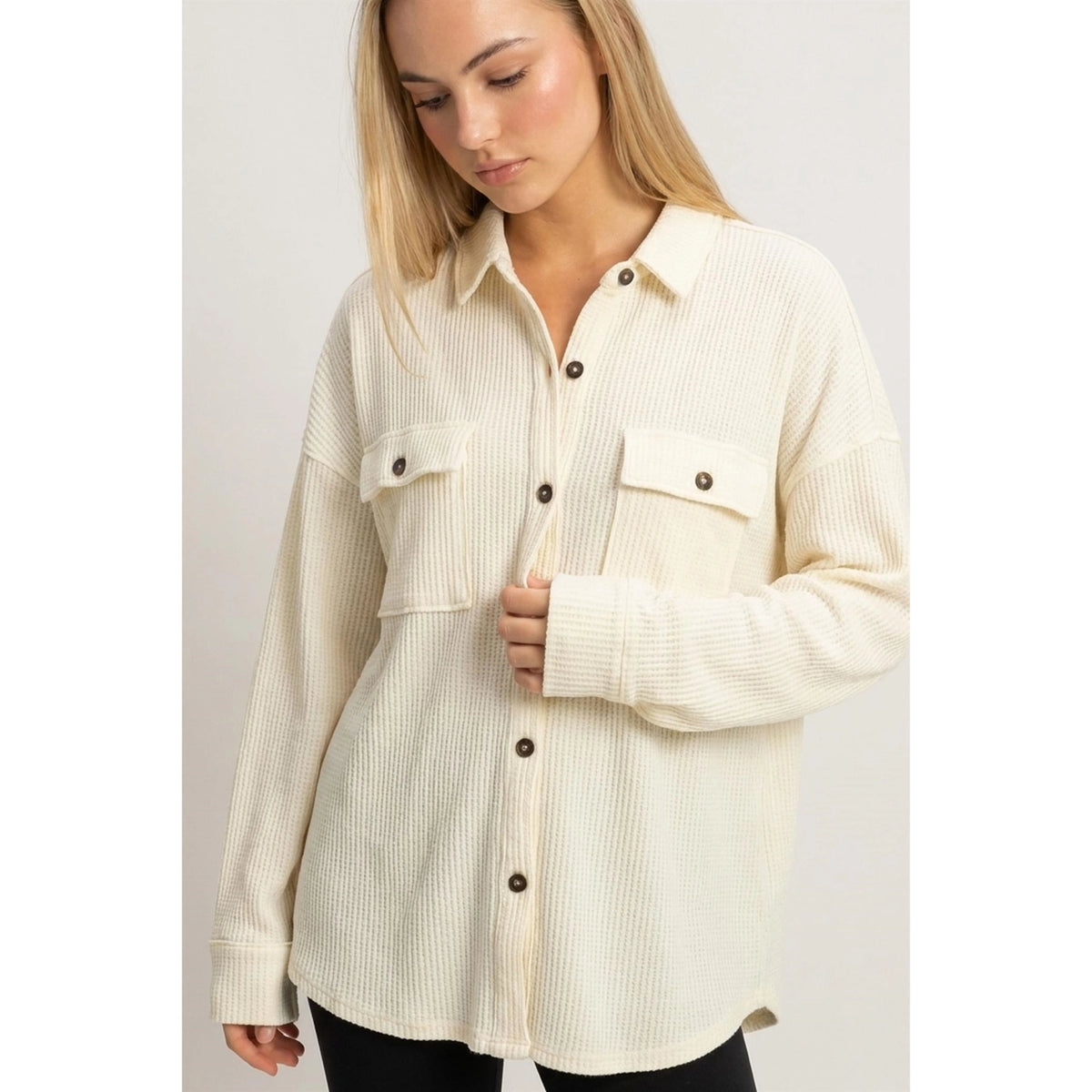 Cream Waffle Knit Button Up Jacket