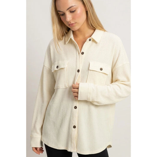 Cream Waffle Knit Button Up Jacket