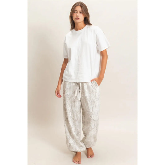Gray Tree Camouflage Print Jogger Pants