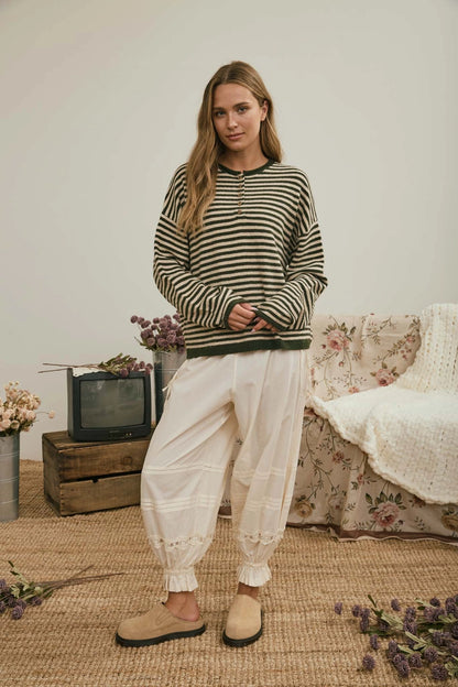 Mocha Striped Henley Sweater