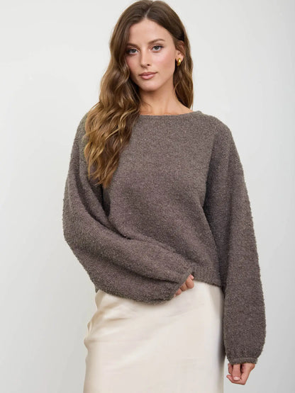 Mocha Fuzzy Knit Pullover Sweater