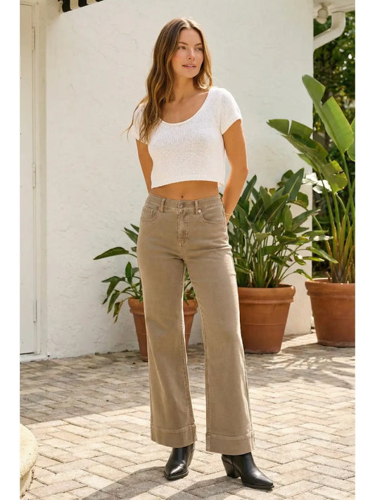 Mocha Washed Stretch Flare Jean