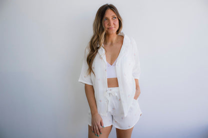 Floral Embroidered Short Sleeve Top and Shorts Set