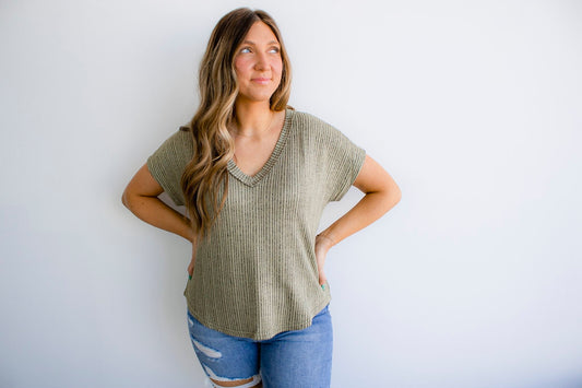 Extended Shoulder Rib Knit Blouse