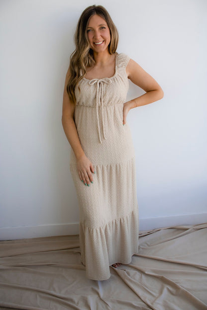 Front Tie Cap Sleeve Tiered Dress