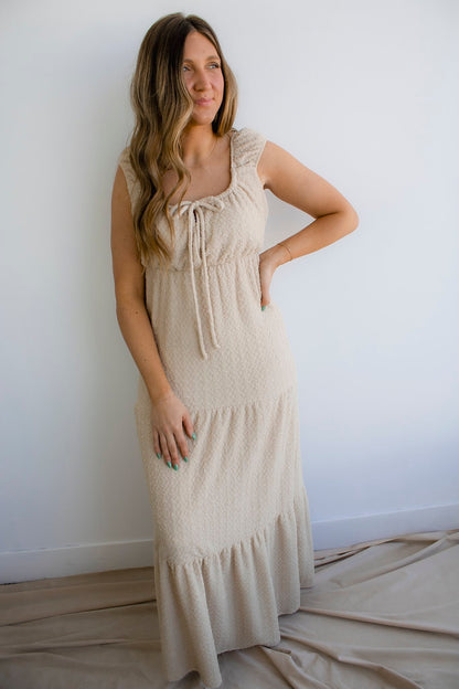 Front Tie Cap Sleeve Tiered Dress