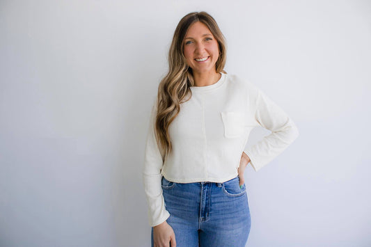 Crewneck Long Sleeve Ribbed Knit Top