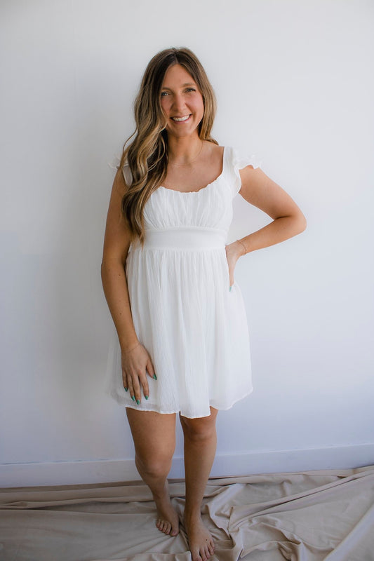 Ruffle Sleeve Back Tie Solid Mini Dress